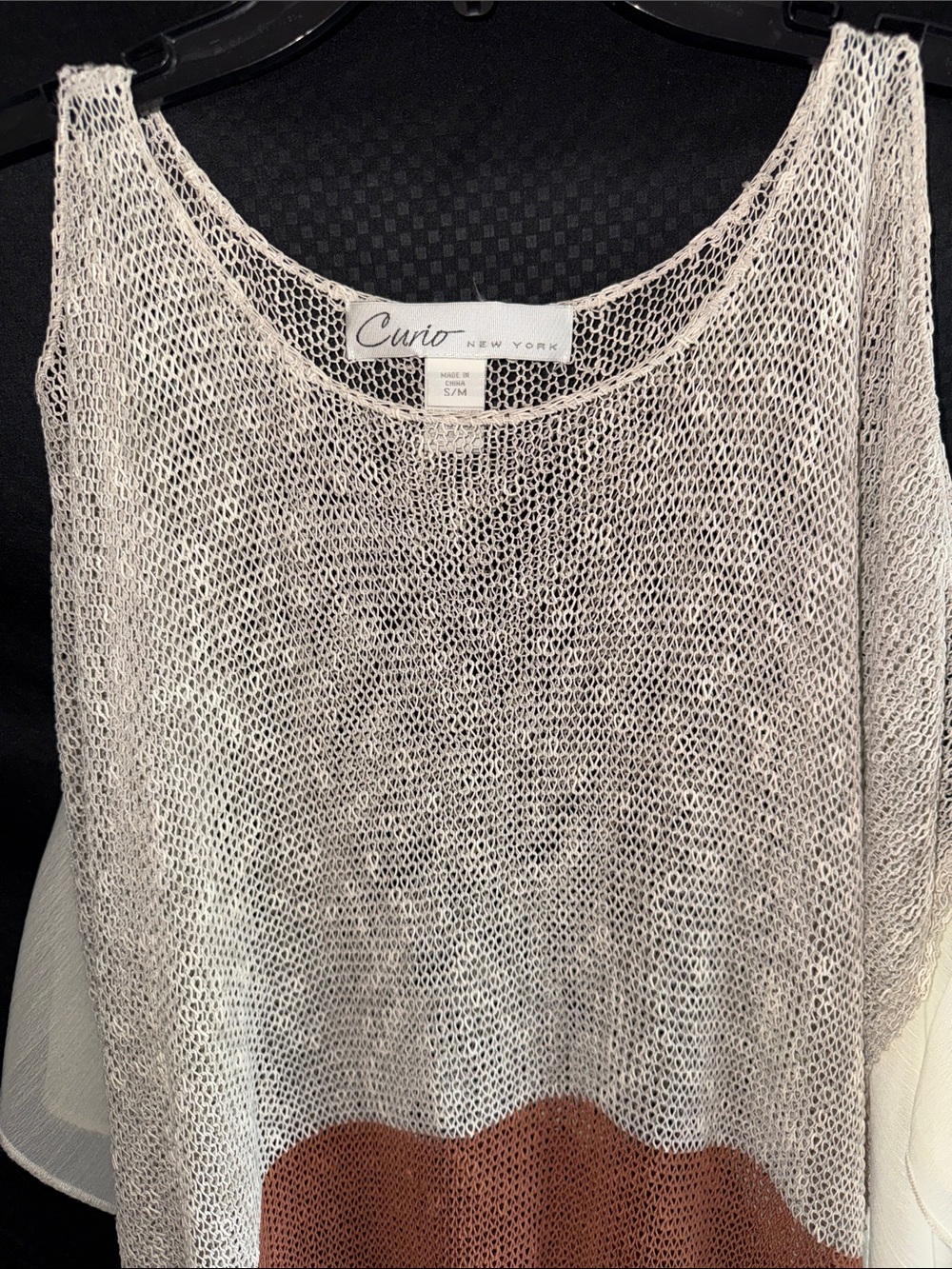 Curio New York Women's Cream Open-Knit Tunic with Brown Accent